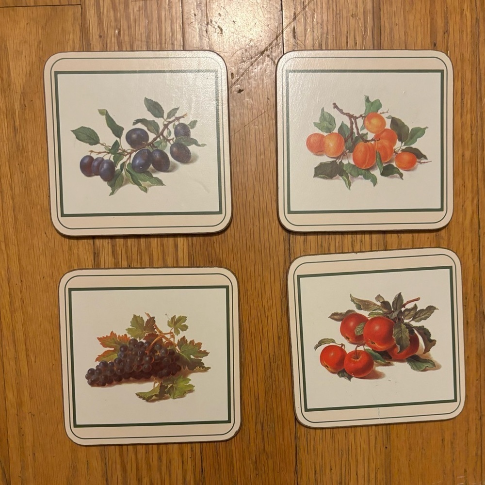 Set of 4 Royal Table Classic Fruit Hardboard Cork Back Coasters England